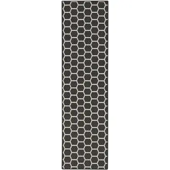 6' Black And Ivory Geometric Indoor Outdoor Area Rug