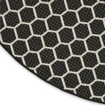 8' Black And Ivory Geometric Indoor Outdoor Area Rug