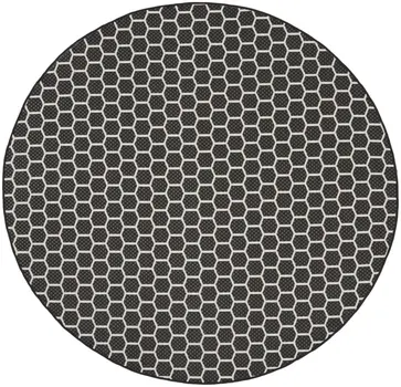 8' Black And Ivory Geometric Indoor Outdoor Area Rug