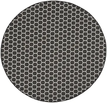 8' Black And Ivory Geometric Indoor Outdoor Area Rug