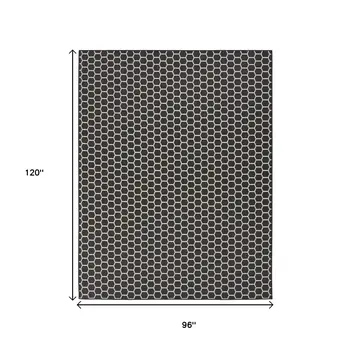 8' X 10' Black And Ivory Geometric Indoor Outdoor Area Rug