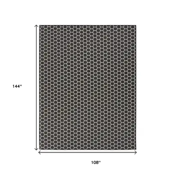 9' X 12' Black And Ivory Geometric Indoor Outdoor Area Rug