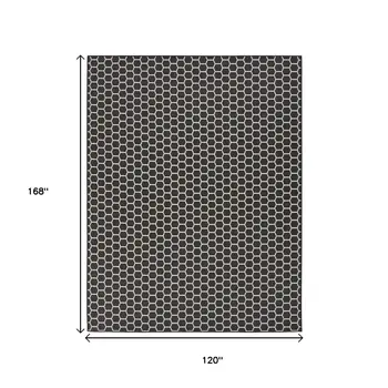 10' X 14' Black And Ivory Geometric Indoor Outdoor Area Rug