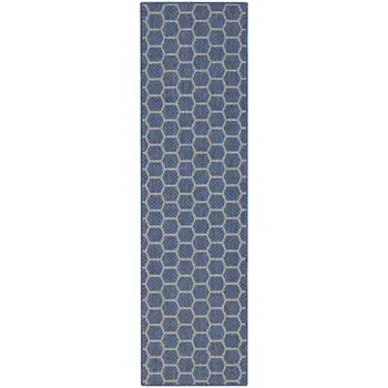 6' Blue And Ivory Geometric Indoor Outdoor Area Rug