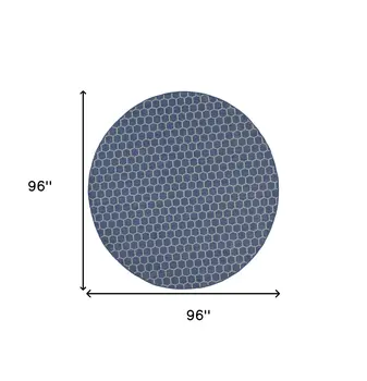 8' Blue And Ivory Geometric Indoor Outdoor Area Rug
