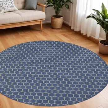 8' Blue And Ivory Geometric Indoor Outdoor Area Rug