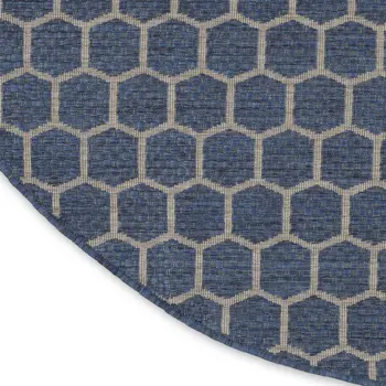8' Blue And Ivory Geometric Indoor Outdoor Area Rug