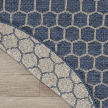 8' Blue And Ivory Geometric Indoor Outdoor Area Rug