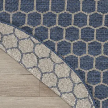8' Blue And Ivory Geometric Indoor Outdoor Area Rug