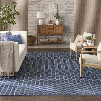 10' X 14' Blue And Beige Geometric Indoor Outdoor Area Rug