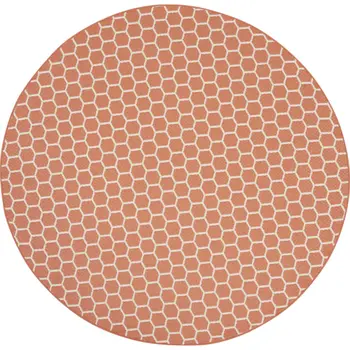 8' Coral And Ivory Geometric Indoor Outdoor Area Rug