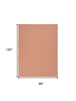 8' X 10' Coral And Ivory Geometric Indoor Outdoor Area Rug