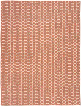 8' X 10' Coral And Ivory Geometric Indoor Outdoor Area Rug