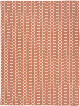 8' X 10' Coral And Ivory Geometric Indoor Outdoor Area Rug