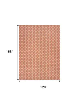 10' X 14' Coral And Ivory Geometric Indoor Outdoor Area Rug