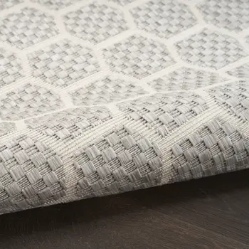 6' Gray And Ivory Geometric Indoor Outdoor Area Rug