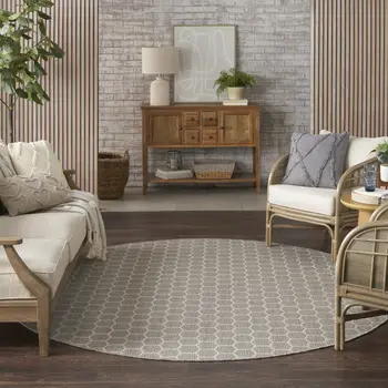 8' Gray And Ivory Geometric Indoor Outdoor Area Rug