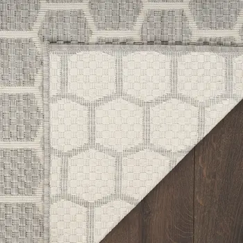 9' X 12' Gray And Ivory Geometric Indoor Outdoor Area Rug