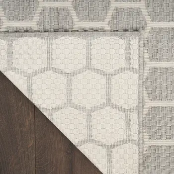 9' X 12' Gray And Ivory Geometric Indoor Outdoor Area Rug