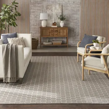 10' X 14' Gray And Ivory Geometric Indoor Outdoor Area Rug