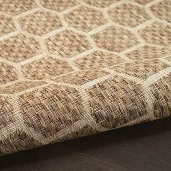 6' Natural And Beige Geometric Indoor Outdoor Area Rug