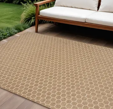 9' X 12' Natural And Beige Geometric Indoor Outdoor Area Rug