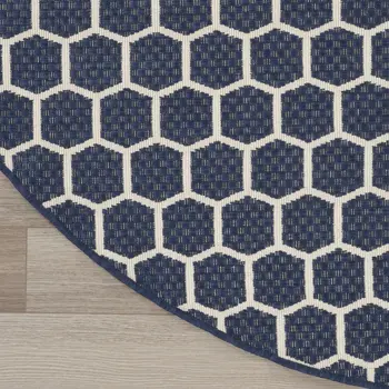8' Navy Blue And Ivory Geometric Indoor Outdoor Area Rug