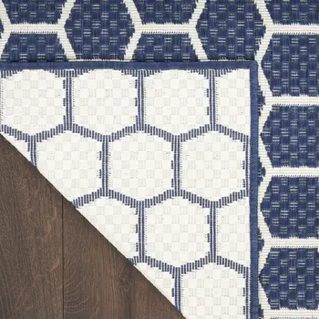 8' X 10' Navy Blue And Ivory Geometric Indoor Outdoor Area Rug