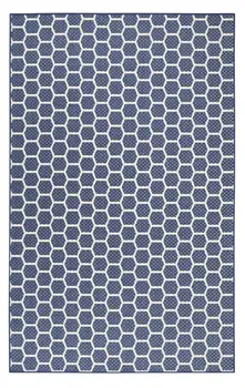 9' X 12' Navy Blue And Ivory Geometric Indoor Outdoor Area Rug