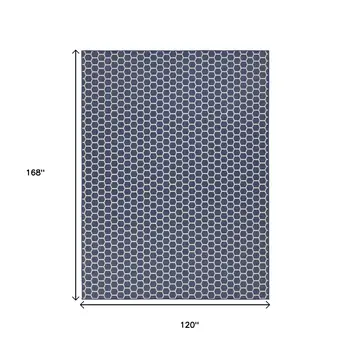 10' X 14' Navy Blue And Ivory Geometric Indoor Outdoor Area Rug