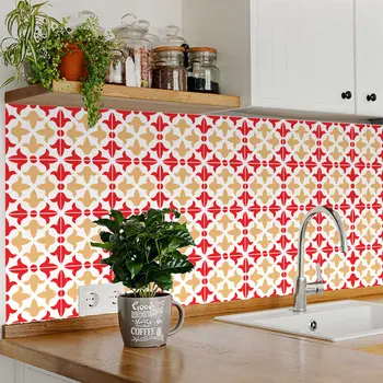 12" X 12" Red and White Roja Hola Removable Peel and Stick Tiles