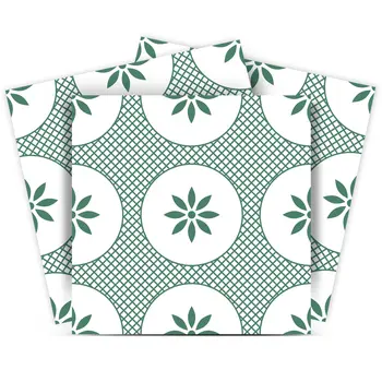 12" X 12" Light Sage And White Circle Flower Peel and Stick Removable Tiles