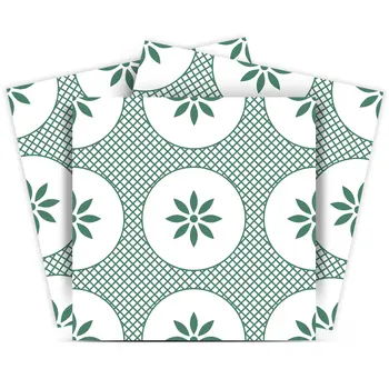 12" X 12" Light Sage And White Circle Flower Peel and Stick Removable Tiles