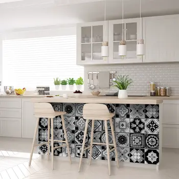 12" X 12" Black White and Gray Mosaic Peel and Stick Removable Tiles