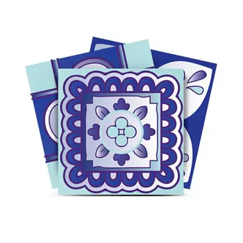12" X 12" Vintage Turq Blue and White Peel and Stick Removable Tiles