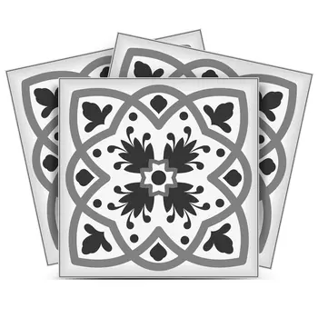 12" X 12" Charcoal And White Scroll Peel and Stick Removable Tiles