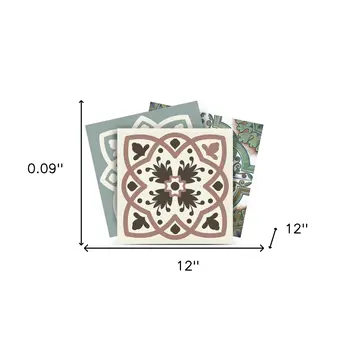 12" X 12" Vintage Sage Mosaic Peel and Stick Removable Tiles