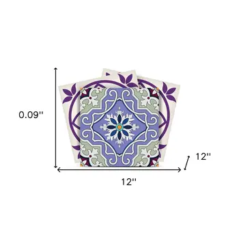 12" X 12" Vintage Purple and Taupe Mosaic Peel and Stick Removable Tiles