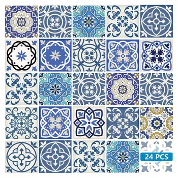 12" X 12" Blue Gray Yellow Pop Peel and Stick Removable Tiles