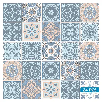 12" X 12" Baby Blue and Peach Mosaic Peel and Stick Removable Tiles