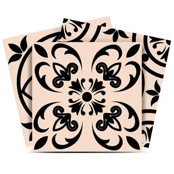 12" X 12" Cream and Black Mosaic Peel and Stick Removable Tiles