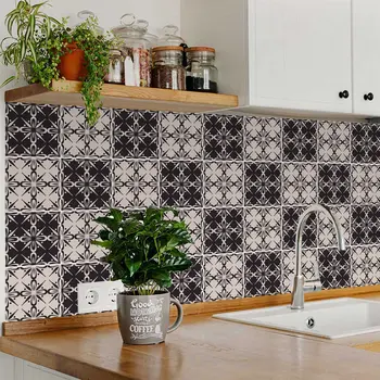 12" X 12" Gray and Black The Clover Peel and Stick Removable Tiles