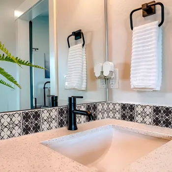 12" X 12" Gray and Black The Clover Peel and Stick Removable Tiles