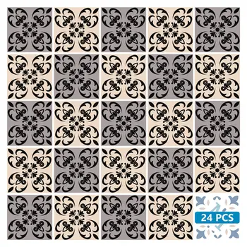 12" X 12" Light Grey and Cream Orchid Peel and Stick Removable Tiles
