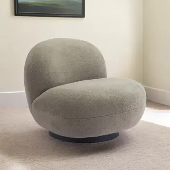 30" Khaki And Black Faux Shearling And Upholstered Slipper Chair