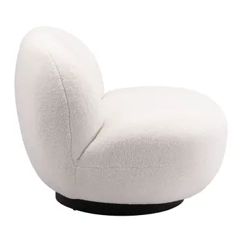 30" Cream And Black Faux Shearling And Upholstered Slipper Chair