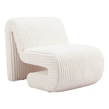 26" White Corduroy And Upholstered Lounge Chair