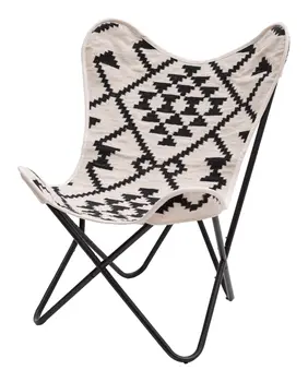 26" Beige And Black And Black Geometric Butterfly Chair