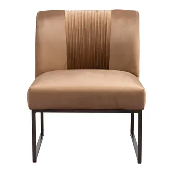 25" Brown And Brass Velvet And Upholstered Tufted Slipper Chair
