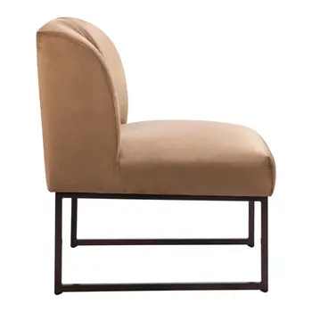 25" Brown And Brass Velvet And Upholstered Tufted Slipper Chair